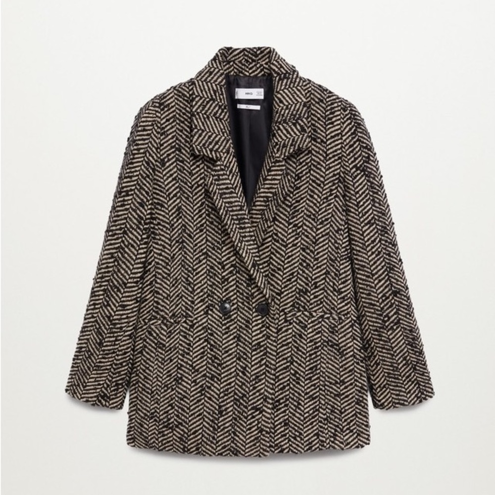 Mango Oversized Suit Jacket Herringbone Medium